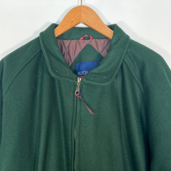 Vintage 90's Bugle Boy Outerwear Hunter Green Wool Varsity Bomber Jacket Coat - Picture 4 of 13